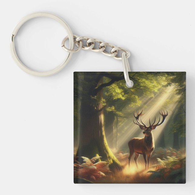 Porte-clefs Cerf dans la forêt matinale (Devant)