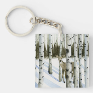 Porte-clefs Cerf en chute de neige