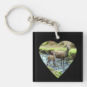 Porte-clefs Cerf Rouge Mère & Bébé Animaux de la Campagne Natu
