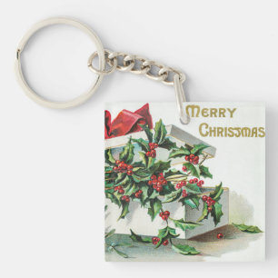 Porte-clefs Cerise de Noël Art vintage avec voeux