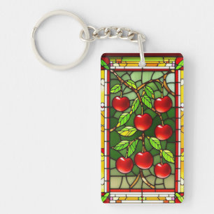 Porte-clefs Cerises rouges vibrantes avec de riches feuilles v