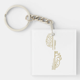 Porte-clefs Cerveau vs Cœur Art en Ligne Minimaliste 