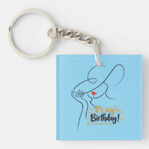 Porte-clefs C'est mon anniversaire lèvres pailletées or porte-