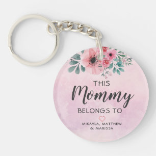 Porte-clefs Cette Maman Appartient À L'Aquarelle Florale Rose