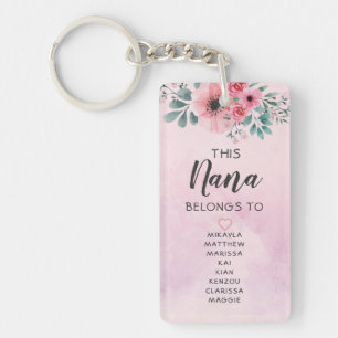 Porte-clefs Cette Nana Appartient À L'Aquarelle Florale Rose