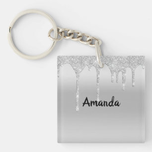 Porte-clefs Chaîne à Clés Personnalisée Argent Paillettes qui