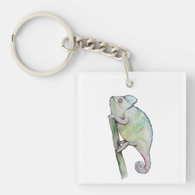 Porte-clefs Chameleon à aquarelle mignonne (Devant)