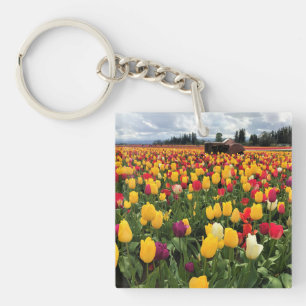 Porte-clefs Champ de tulipe avec ancien tracteur, Oregon