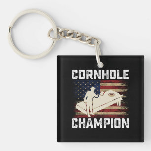 Porte-clefs Champion de Cornhole Drapeau Américain USA 4 Juill