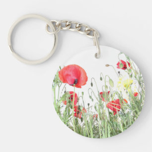 Porte-clefs Champs de pavot fleurs Soleil Nature fleurs Coeur