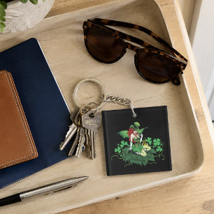 Porte-clefs Chance Fée Verte Irlandaise Cheveux Rouges Trèfle