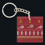 Porte-clefs Chandail de Noël de Tennis Motif tricoté Rouge Noë<br><div class="desc">Design d'illustration des journées et nuits d'hiver chaudes et douillettes, avec un pull de Noël drôle et tricoté classique avec raquettes de tennis et balles de tennis vertes, cloches de jingle, sapins et flocons de neige. Un motif minimaliste en chandail Xmas design festif en bleu clair et blanc pour les...</div>