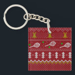 Porte-clefs Chandail de Noël de Tennis Motif tricoté Rouge Noë<br><div class="desc">Design d'illustration des journées et nuits d'hiver chaudes et douillettes, avec un pull de Noël drôle et tricoté classique avec raquettes de tennis et balles de tennis vertes, cloches de jingle, sapins et flocons de neige. Un motif minimaliste en chandail Xmas design festif en bleu clair et blanc pour les...</div>