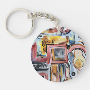 Porte-clefs Chanter Dans La Cuisine-Art Aquarelle Abstraite
