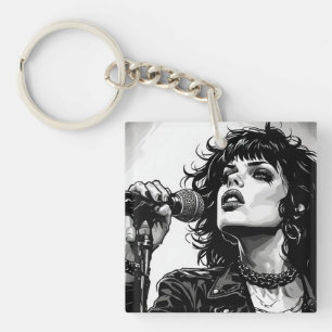 Porte-clefs Chanteuse Goth Punk Style Graphique Rétro