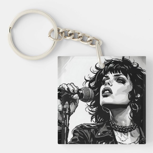 Porte-clefs Chanteuse Goth Punk Style Graphique Rétro (Devant)