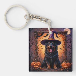 Porte-clefs Chapeau de Sorcière de Chien Mignon Citrouille Scè