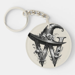 Porte-clefs Chapeau de sorcière noir lettre W personnalisée in