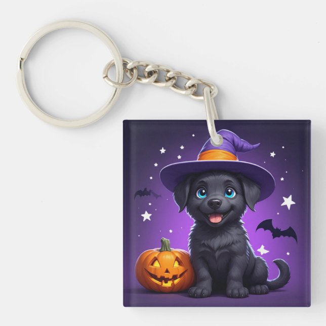 Porte-clefs Chapeau de Sorcière pour Chiots Mignons Halloween  (Devant)