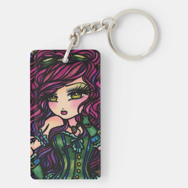 Porte-clefs Chapelier et fille fous Hannah Lynn de Steampunk (Dos)