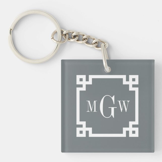 Porte-clefs Charbon Whats Clé grecque #2 Cadre 3 Init Monogram (Devant)