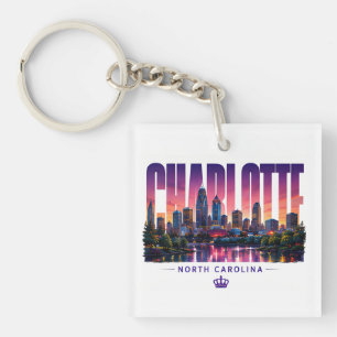 Porte-clefs Charlotte Caroline du Nord Skyline Nom de la Ville