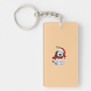 Porte-clefs Charmant chien de Noël avec chapeau de Père Noël &