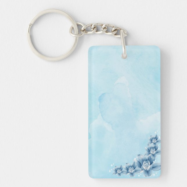 Porte-clefs Charme acrylique floral bleu (Devant)