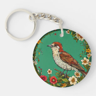 Porte-clefs 🐦 Charme de jardin floral Troglodyte Cadeau 🐦