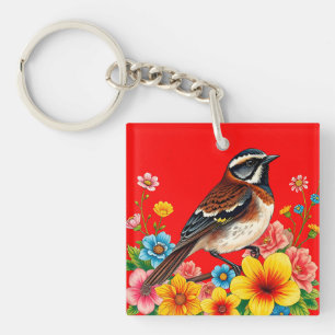 Porte-clefs 🐦 Charme de jardin moineau floral Cadeau 🐦
