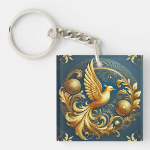 Porte-clefs Charme d'emblème d'oiseau ornemental en or