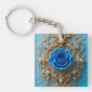 Porte-clefs 💙 Charme Rose Bleue Or Rose Gold Pour Amateurs d'