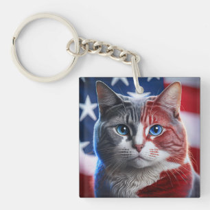 Porte-clefs Chartreaux race De Chat Avec Arrière - plan Drapea