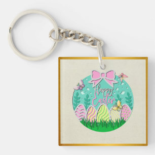 Porte-clefs Chasse aux œufs de Pâques mignonne et papillons co