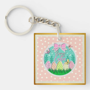 Porte-clefs Chasse aux œufs de Pâques mignonne et papillons co