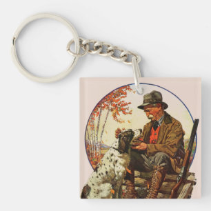 Porte-clefs Chasseur et épagneul