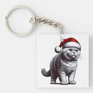 Porte-clefs Chat à air noir Noël, Noël Père Noël Kitten