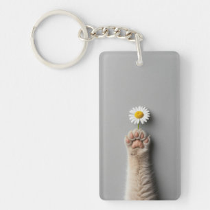 Porte-clefs chat à main mignon avec fleur