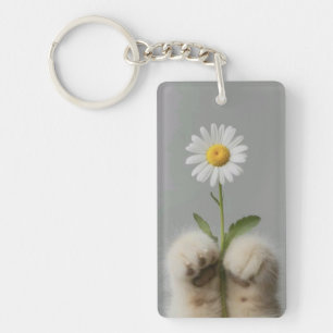 Porte-clefs Chat à mains mignonnes avec Porte - clé de fleurs