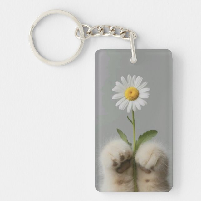 Porte-clefs Chat à mains mignonnes avec Porte - clé de fleurs (Devant)