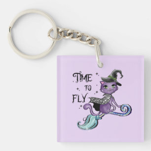 Porte-clefs Chat à sorcière volante mignonne Temps de vol