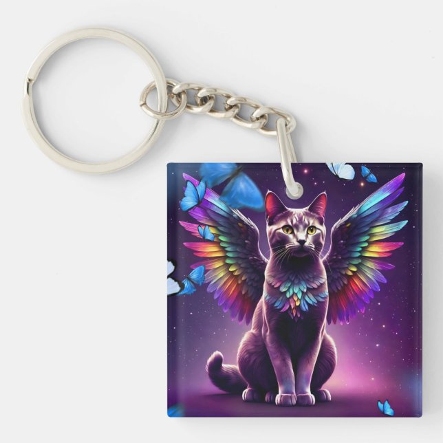 Porte-clefs Chat Ange Arc-en-Ciel (Devant)