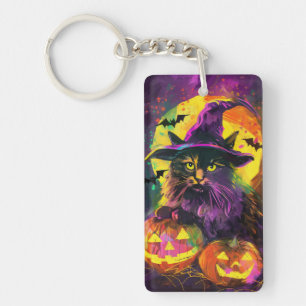 Porte-clefs Chat angora turc effrayant Halloween Sorcière Citr