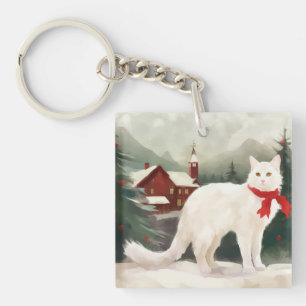 Porte-clefs Chat Angora turc en Noël de neige
