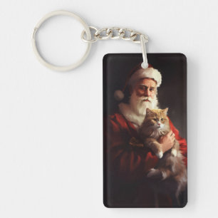 Porte-clefs Chat angora turc Père Noël Fête de Noël