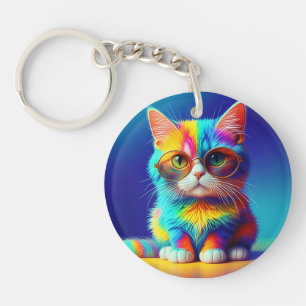 Porte-clefs Chat Arc-en-Ciel Avec Lunettes Portrait-47567