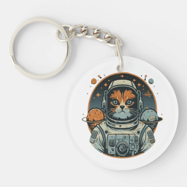 Porte-clefs Chat-astronaute sur les Astéroïdes (Devant)
