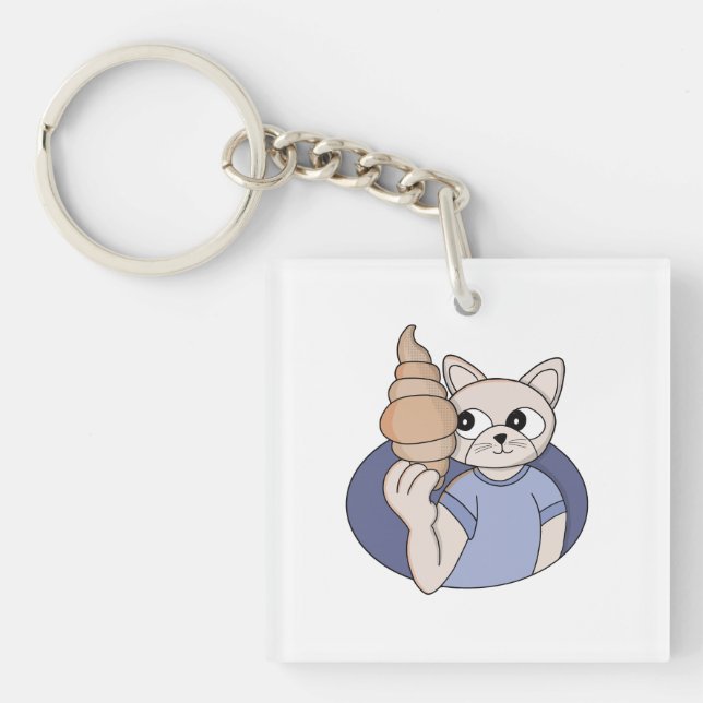 Porte-clefs Chat au croissant drôle (Devant)