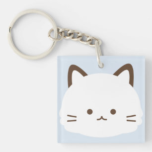 Porte-clefs Chat au visage mignon sur fond bleu pastel