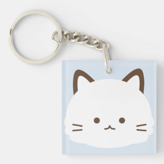 Porte-clefs Chat au visage mignon sur fond bleu pastel